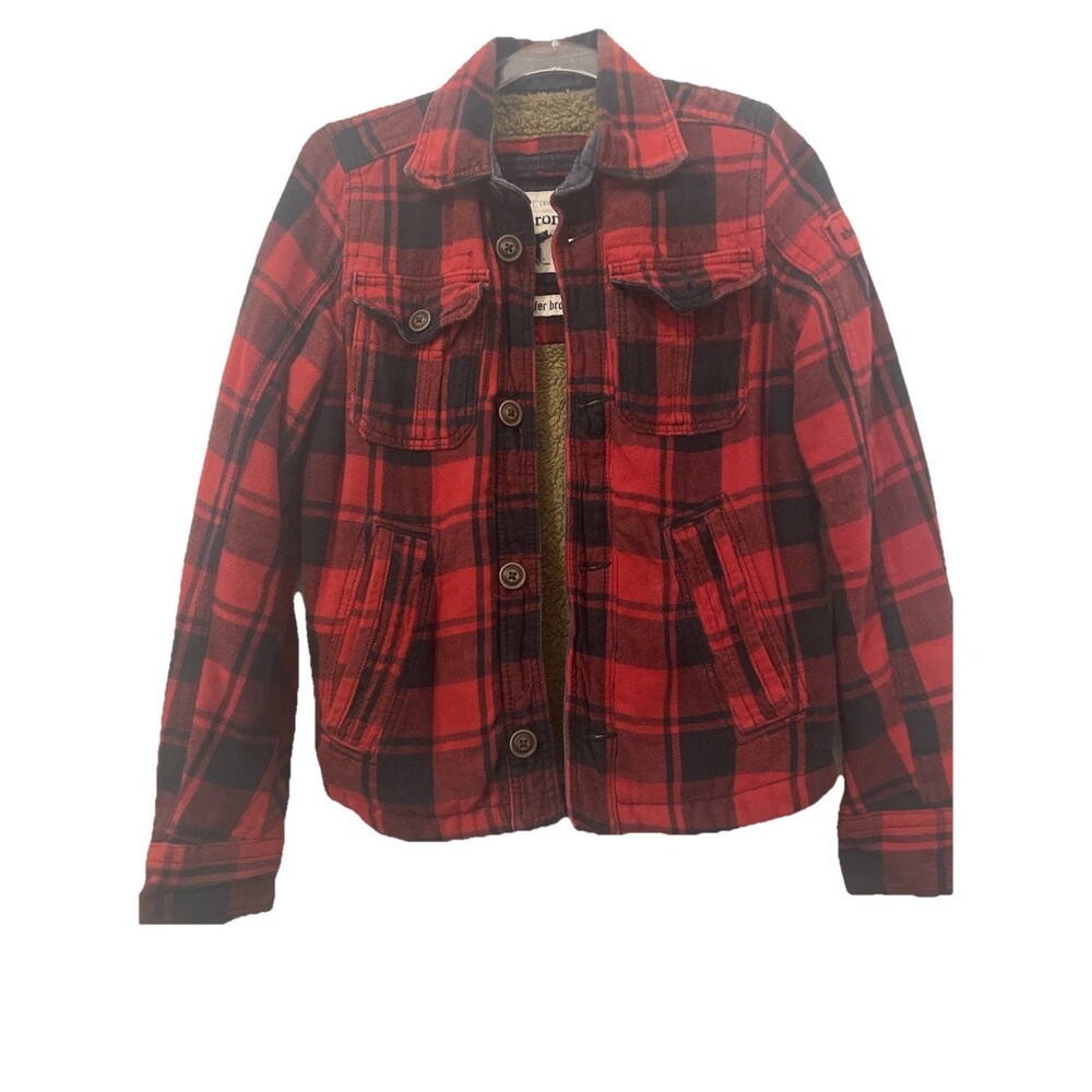 Abercrombie Fitch 9 10 Vintage Kids Boy's Heavy Flannel Shirt Jacket Med Sherpa